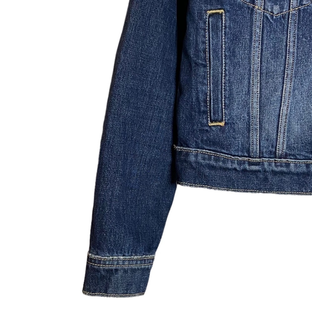 Current/Elliott Baby Trucker Jacket Denim Distressed Dark Blue Wash Cropped 2 - Picture 5 of 16